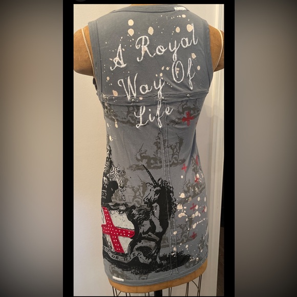 VTG Rebel Spirit A Royal Way Of Life Dress Top Unicorns Knights Crosses Womens L - Picture 15 of 15